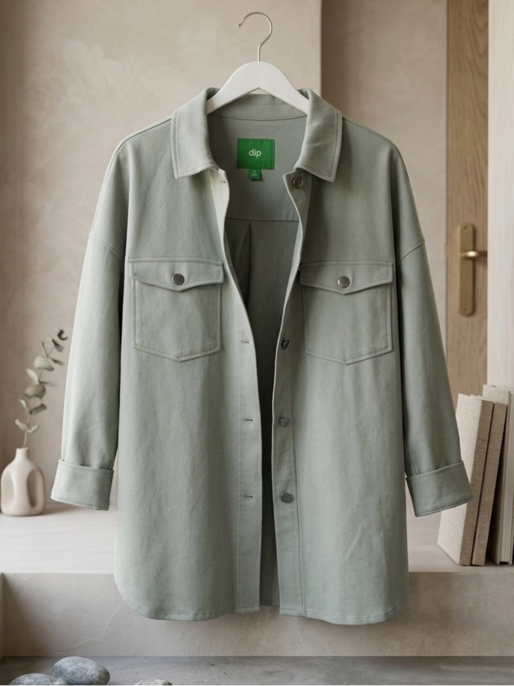 Dip Relaxed Oversized Shacket in Soft Sage Green